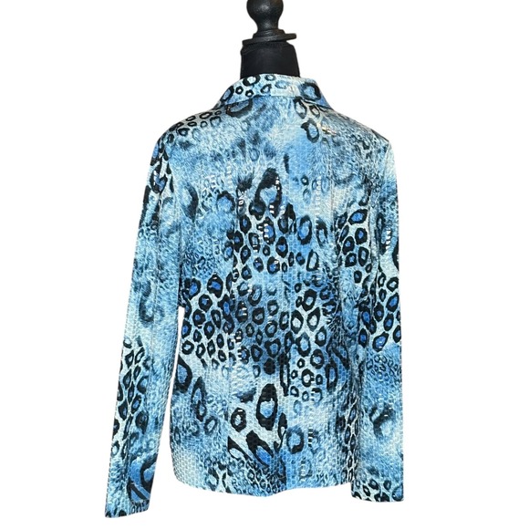 Exclusively Misook Blue Leopard Animal Print Zip Jacket Textured Squares Small - Picture 3 of 6